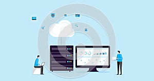 Flat illustration design concept technology cloud storage connection with business technology wen hosting and servers online servi photo