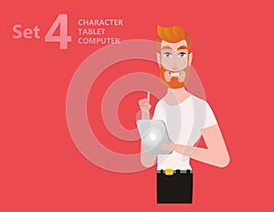 Happy man holding tablet computer