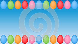 Colourful easter eggs frame on blue surface background