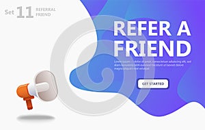 Big 3d megaphone with refer a friend word photo