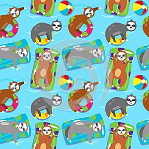 Seamless Vector Background with Sloths Floating in a Pool photo