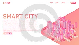 Smart city or intelligent building isometric vector concept. Website landing page template. photo