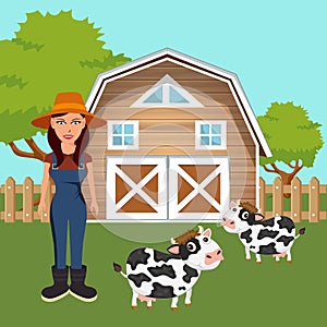 Animals in the farm scene. Nature and country concept. Flat vector
