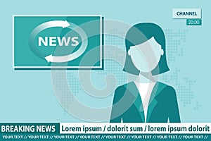 WebAnchoworman on tv broadcast news. Breaking News vector illustration. Media on television concept. Flat vector