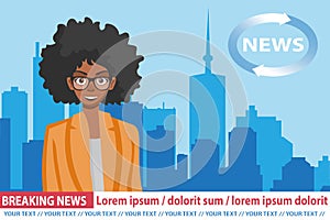 WebAnchoworman on tv broadcast news. Breaking News vector illustration. Media on television concept. Flat vector