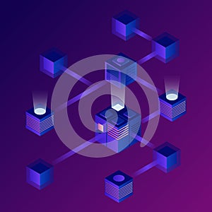 Blockchain technology vector illustration. Vector isometric drawind with blockchains. photo