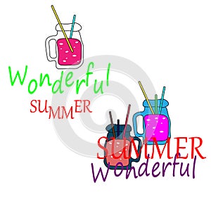 Web. Fresh summer cocktails. Lemonade and juices collection. Summer ice fruit drinks in jugs