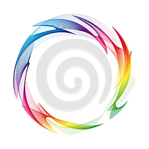 Wave of many colored lines circle frame.