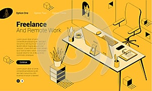 Isomentric freelancer workplace.