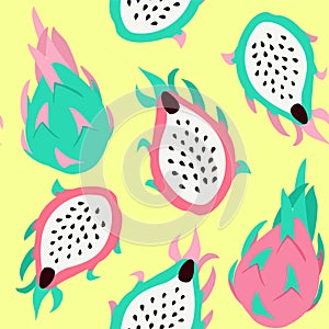 Dragon fruit pattern. Tropical vector seamless texture.