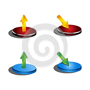 Upload and download buttons with arrow, vector.