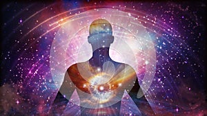 Uomo l'universo contemplazione trattamento Uomo corpo energia travi 