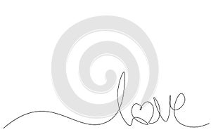 Love lettering text one line drawing, valentines day background vector