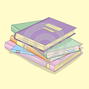 Stack of books on light background, vector illustration