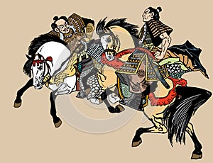 Two samurai horsemen illustration