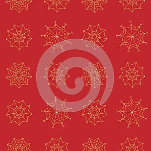 New year and Christmas vector seamless pattern. Gold snowflakes at the red background.