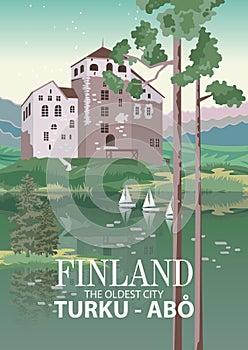 Finland. Travel poster. Welcome to Suomi. Turku is the oldest city photo