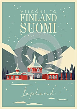 Finland. Travel poster. Welcome to Suomi. Lapland photo