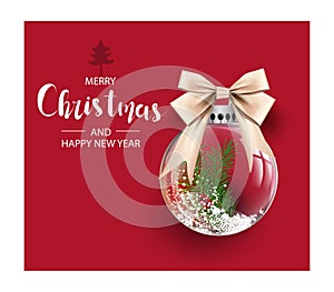 Modern holidays Christmas background banner with Christmas tree branches decorated with berries, stars and candy canes and christm