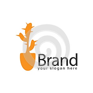 Shovel Cactus logo, flat design. Vector Illustration on white background