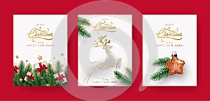 Set of Christmas and New Year greeting cards with xmas decoration