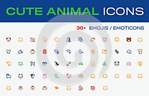 Isolated Cute Animal Vector Emojis, Emoticons