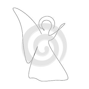 Christmas angel silhouette line drawing, vector