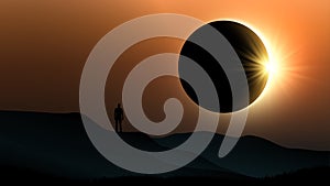 Man looking at solar eclipse photo