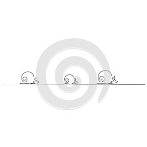 Snails family line drawing, vector illustration