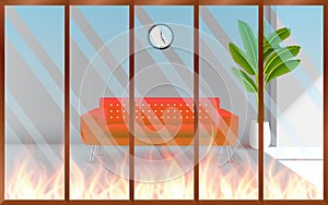 Red sofa in the room