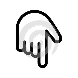 Hand pointing down line icon. Direction vector illustration isolated on white