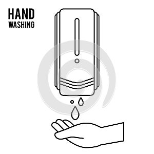 Pump Hand wash. Hand sanitizer. Alcohol-based hand rub. Rubbing alcohol. Wall mounted soap dispenser. Wall hanging hand wash conta photo