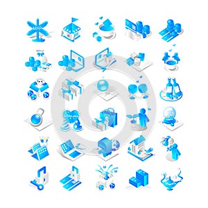 Illustration vector graphic of set of blue icons for web.