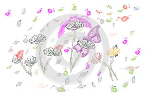 Flowers and butterflies.