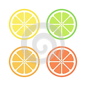 Half slice assorted citrus fruit simple flat vector icon design set.