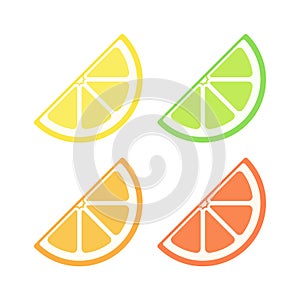 Assorted colored citrus fruit quarter slice simple vector icon logo illustration design set.