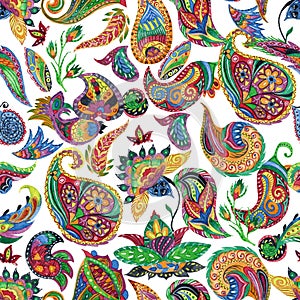 Seamless pattern with watercolor paisley. Oriental decorative design for fabric, prints, wrapping paper, card, invitation, wallpap