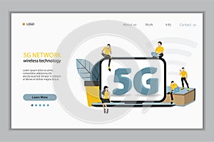 5G network technology concept. Internet systems telecommunication service. People using High speed wireless connection 5G via lapt