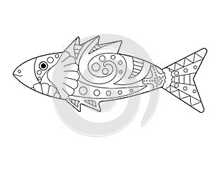 Fish - antistress coloring book - vector linear drawing for coloring. Outline. hand drawing. Little fish with patterns for colorin photo