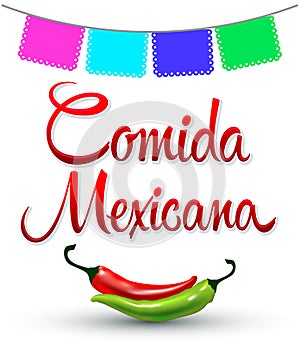 Comida Mexicana, Mexican Food spanish text Vector design. photo