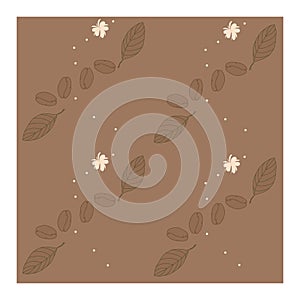 Seamless pattern with coffee beans, leaves and flowers.