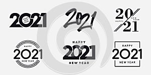 Big Set of 2021 Happy New Year logo text design. 2021 number design template. Collection of 2021 happy new year symbols.