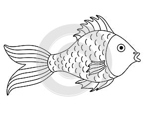 Small river or aquarium fish - vector linear picture for coloring. Cartoon fish with a big tail. Element for coloring book. Outlin photo