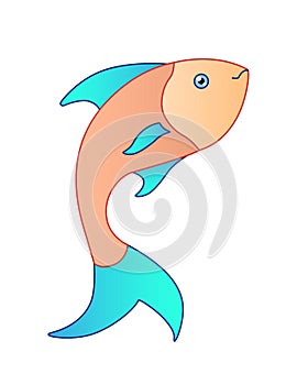 Fish. Bright orange-peach fish with blue-green fins - vector full-color cartoon picture. Elegant, sophisticated fish - cartoon ill
