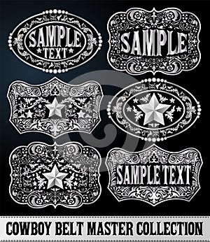 Western Style Cowboy Belt Buckle Label Master Collection Set.