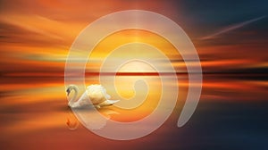 White Swan on lake orange sky wallpaper