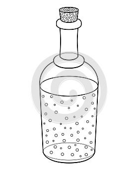 Bottle of carbonated drink or champagne cork closed - vector linear picture for coloring. Outline. Bottle - an element for colorin photo