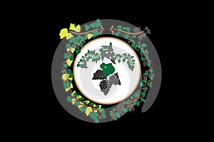 Wreath of black and white grapes.