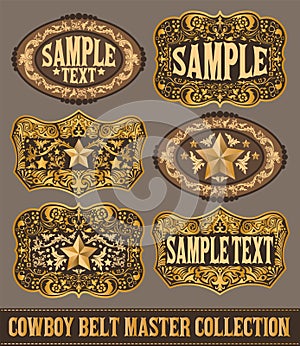 Western Style Cowboy Belt Buckle Label Master Collection Set.