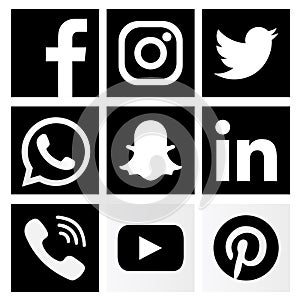 Squared black & white social media logo icons